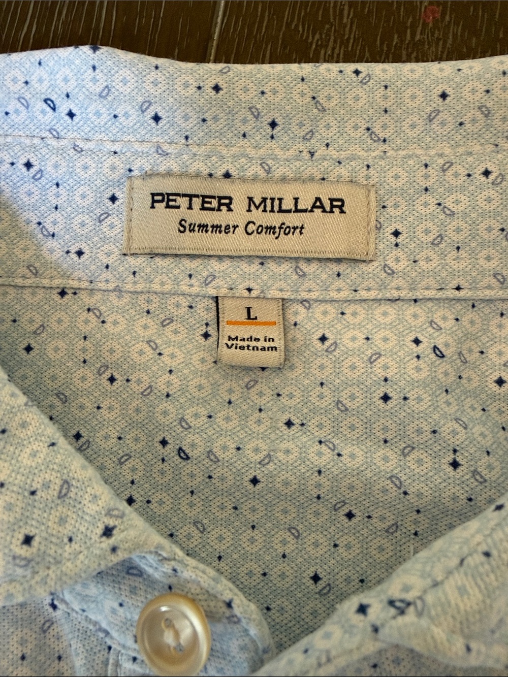 Peter Millar Light Blue Shirt with Navy Microprint